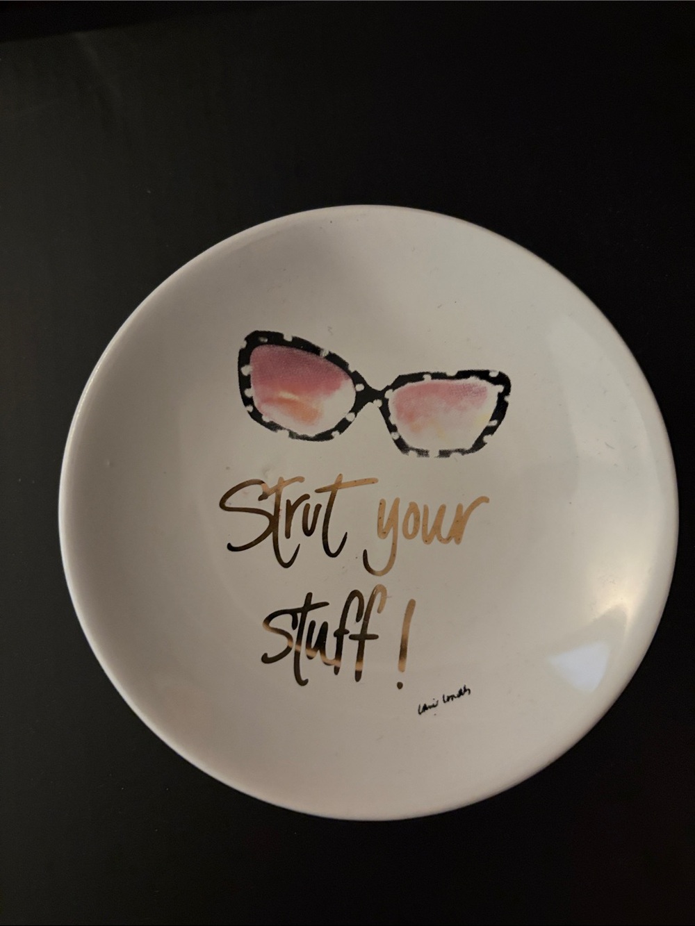 White Ceramic Accent Plate with Pink Sunglasses & Gold Script